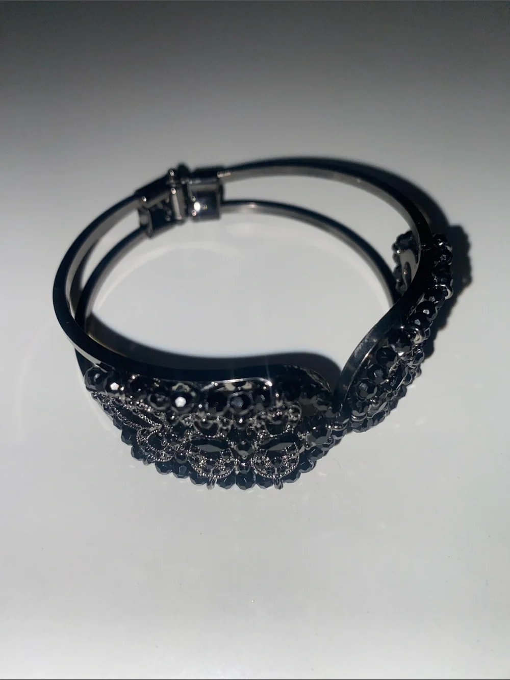 Gunmetal Black Crystal Decorative Women's Bracelet Victorian Gothic Medieval